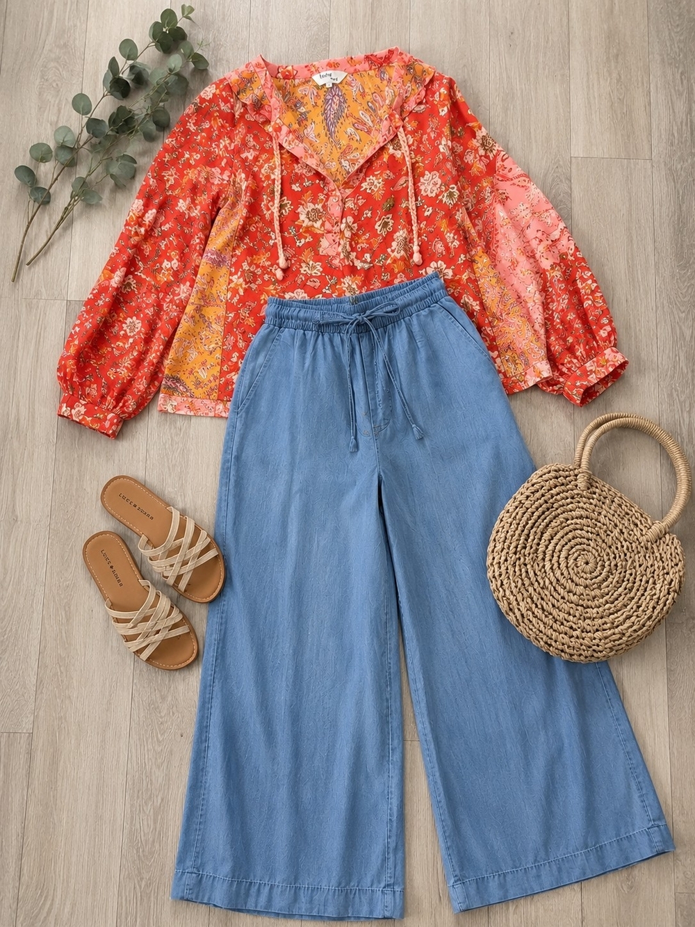 Boho Patchwork Print Red Floral Blouse | Cottagecore Peasant Top | Romantic - Picture 3 of 3